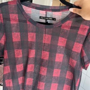Rag & Bone red and Planck plaid sheet t shirt, size L